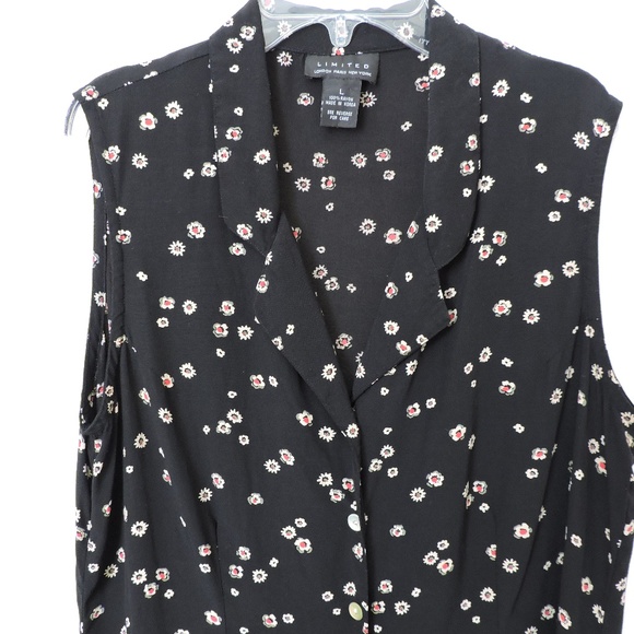 Express Tops - Express Black Floral Sleeveless Collared Blouse